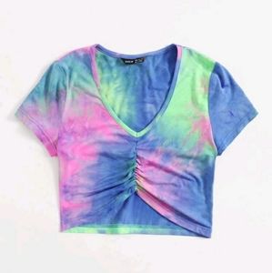Tie Dye Cunched Crop Top Tee Plus Size 2XL